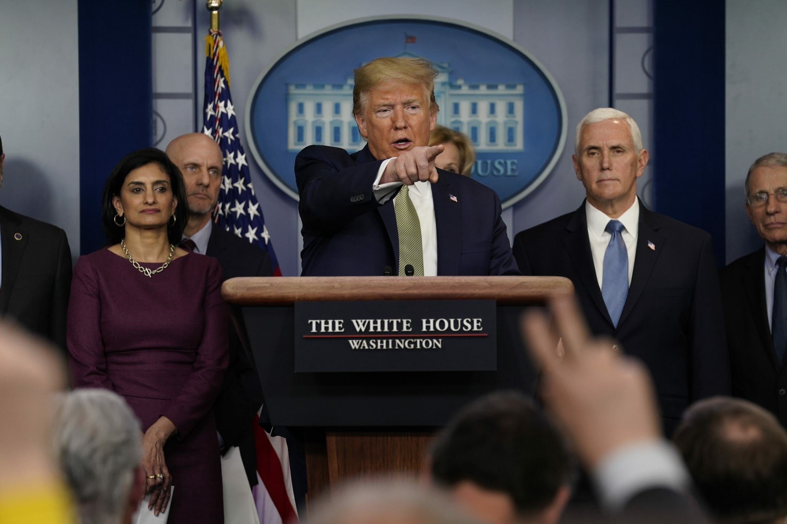President Donald Trump speaks during a news briefing with the coronavirus task force at the White House on March 17, 2020, in Washington, D.C.