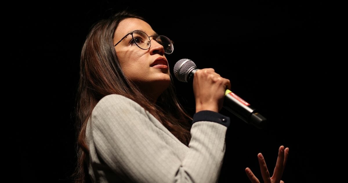 Rep. Alexandria Ocasio-Cortez (D-New York) speaks at a campaign event for Democratic presidential candidate Sen. Bernie Sanders (I-Vermont) at the Ames City Auditorium on Jan. 25, 2020, in Ames, Iowa.