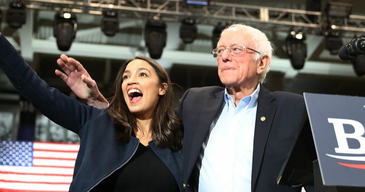 U.S. Rep. Alexandria Ocasio-Cortez (D-N.Y) and Democratic presidential candidate Sen. Bernie Sanders