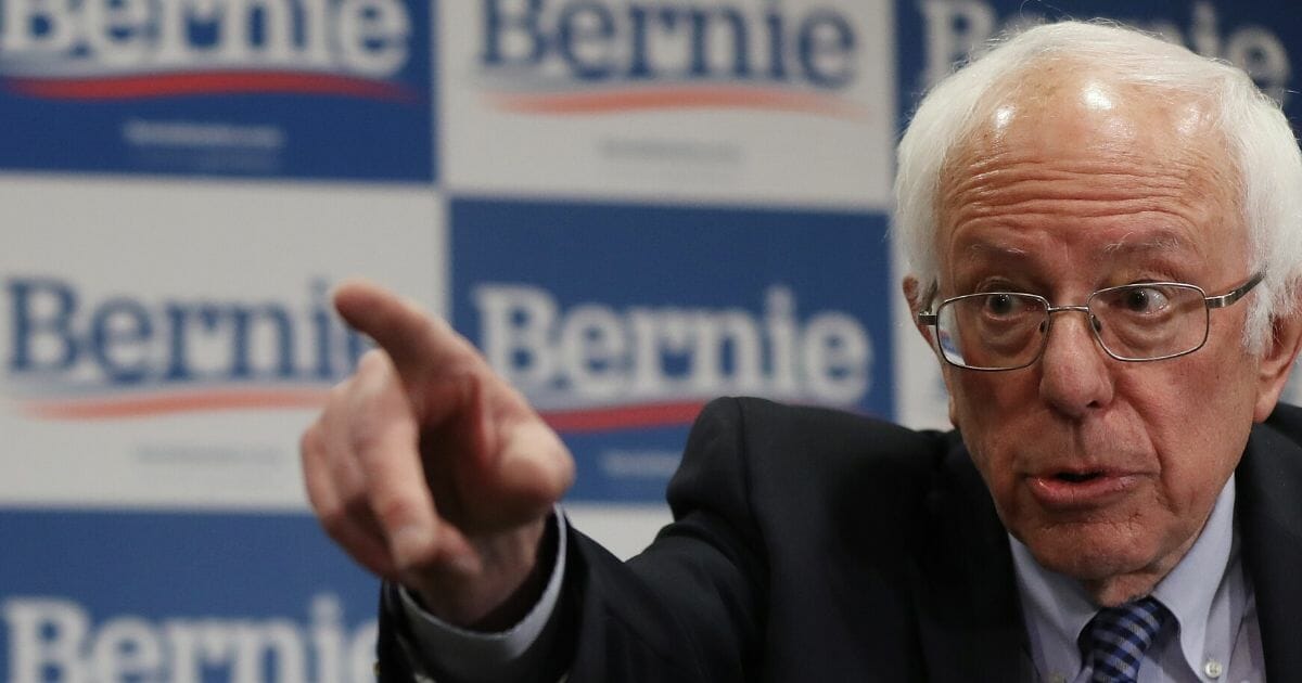 Democratic presidential candidate Sen. Bernie Sanders of Vermont talks to reporters at the Doubletree Hotel in Salt Lake City on March 2, 2020,