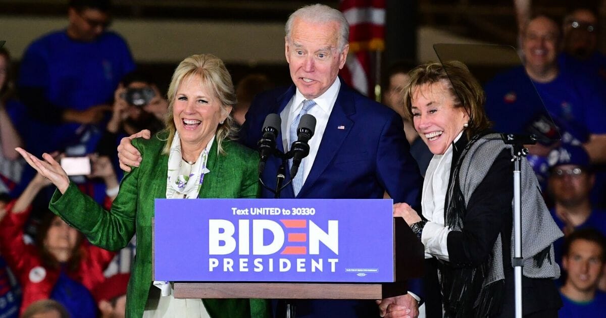 Democratic presidential hopeful and former Vice President Joe Biden confused his wife, Jill, left, with his sister, Valerie, right, onstage during a Super Tuesday event in Los Angeles on March 3, 2020.