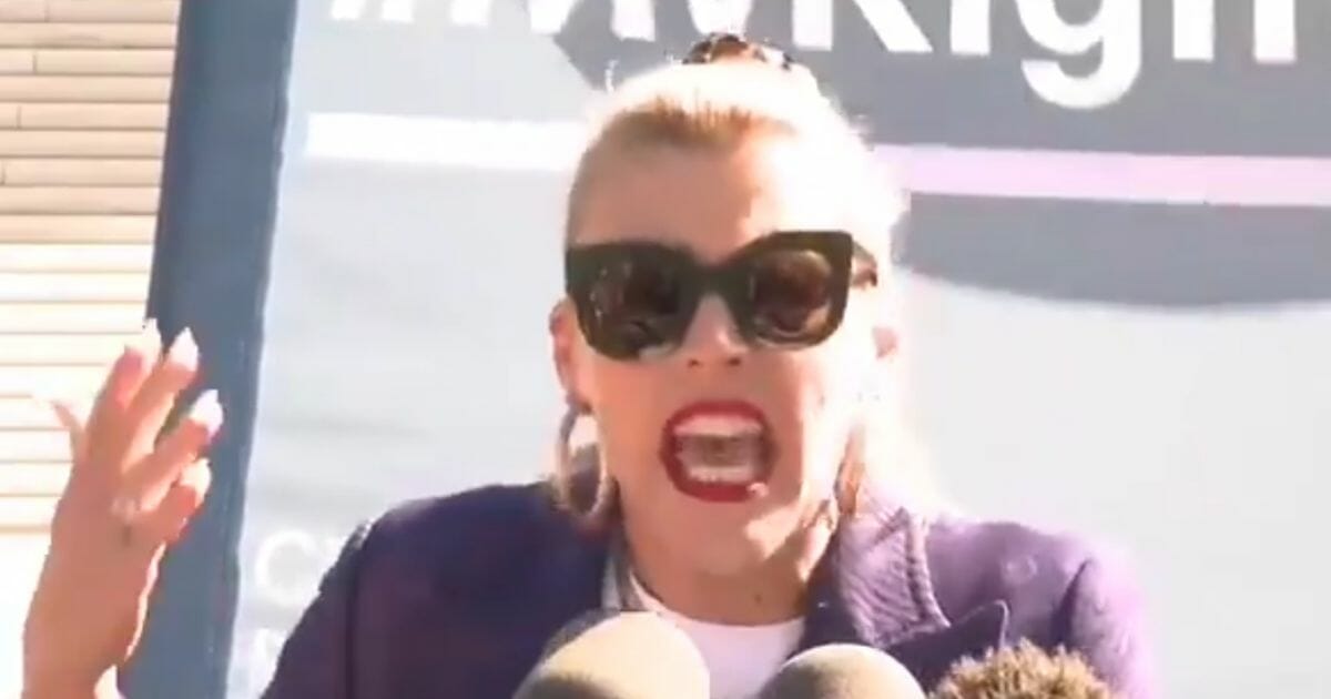 Actress Busy Philipps screams about her abortion outside the Supreme Court.