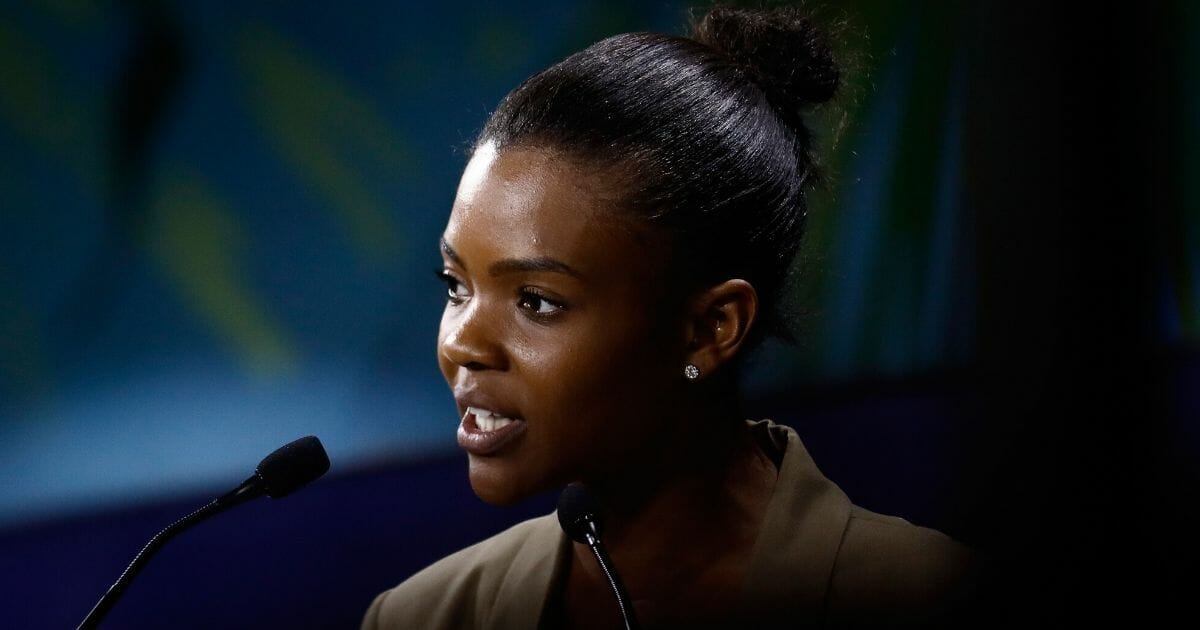 Conservative commentator Candace Owens speaks in Paris on Sept. 28, 2019.