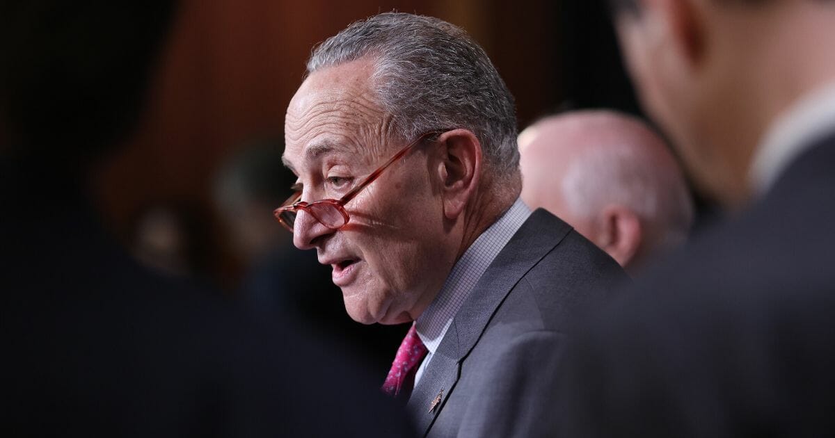 Senate Minority Leader Chuck Schumer (D-New York) speaks during a news conference on the coronavirus outbreak at the U.S. Capitol on March 11, 2020, in Washington, D.C.