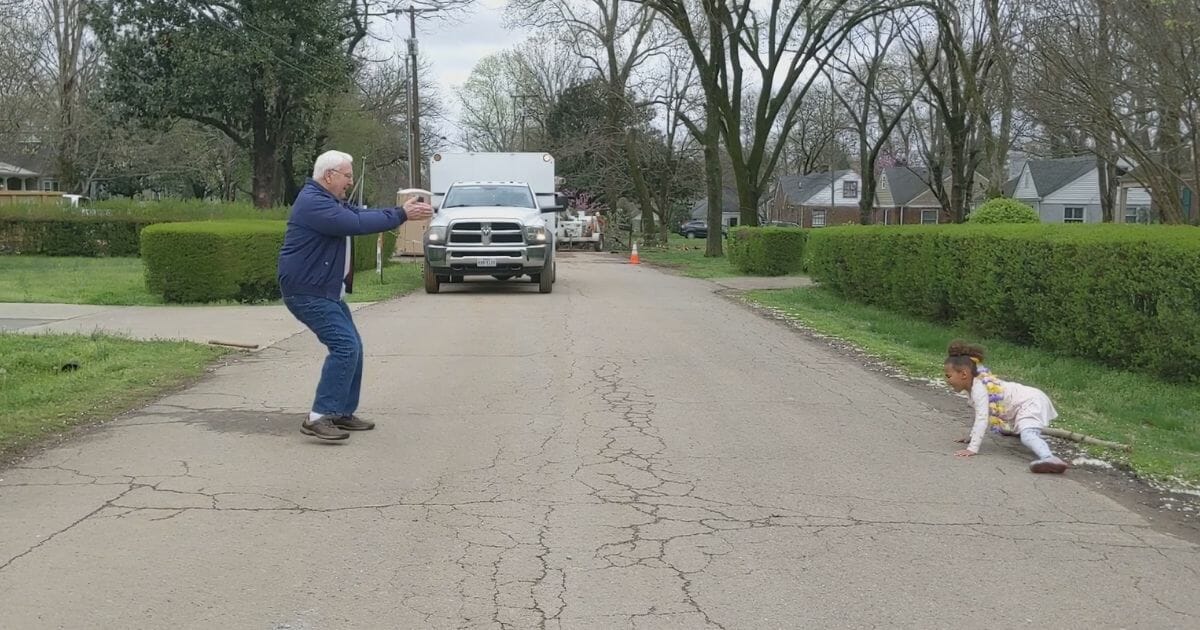 This grandpa and granddaughter duo are busting out some moves while still observing social distancing.