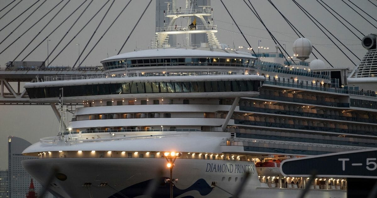 The Diamond Princess cruise ship sits docked at the Daikoku Pier on Feb. 20, 2020, in Yokohama, Japan.
