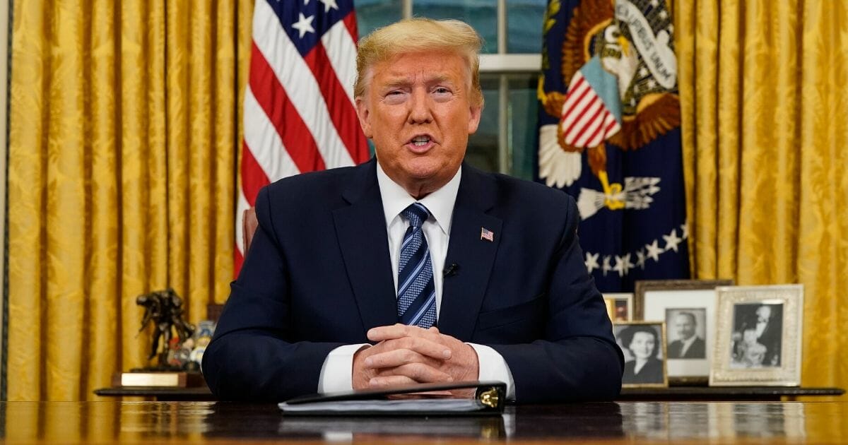 President Donald Trump addresses the nation from the Oval Office about the widening coronavirus crisis on March 11, 2020, in Washington, D.C.