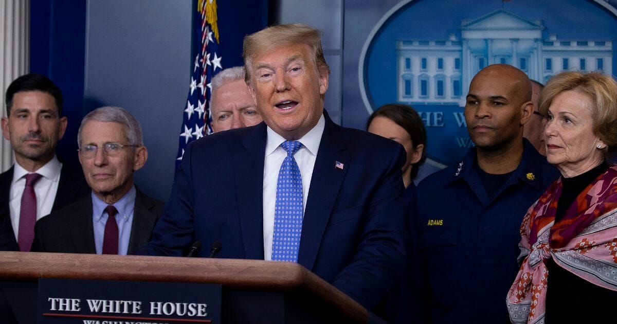President Donald Trump speaks to the media in the briefing room at the White House on March 15, 2020, in Washington, D.C.