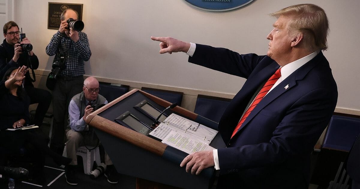 President Donald Trump calls on reporters during a news conference with members of his coronavirus task force in the Brady Press Briefing Room at the White House on March 19, 2020, in Washington, D.C.