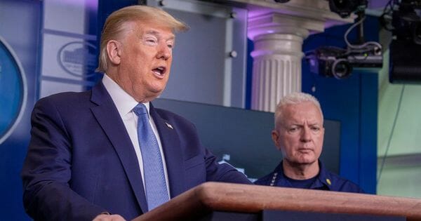 President Donald Trump speaks during a briefing