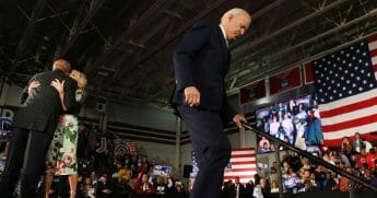 Democratic presidential candidate former Vice President Joe Biden walks off stage
