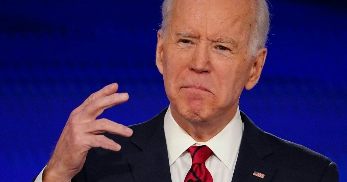 Democratic presidential candidate and former Vice President Joe Biden gestures during a debate at the CNN studio in Washington on March 15, 2020.