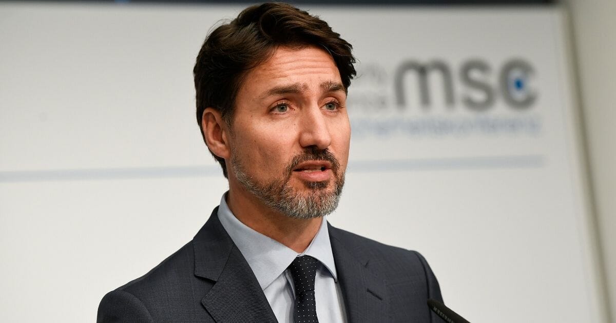 Canadian Prime Minister Justin Trudeau addresses a news conference at the 56th Munich Security Conference in Munich, southern Germany, on Feb. 14, 2020.