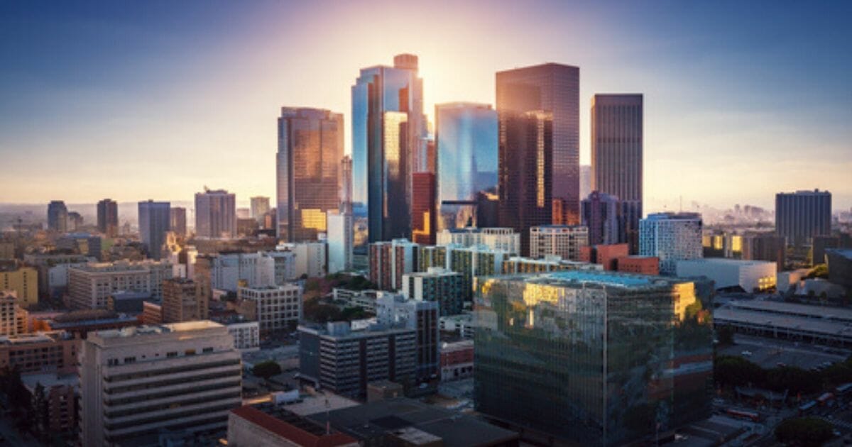 The Los Angeles skyline is seen in the stock image above.
