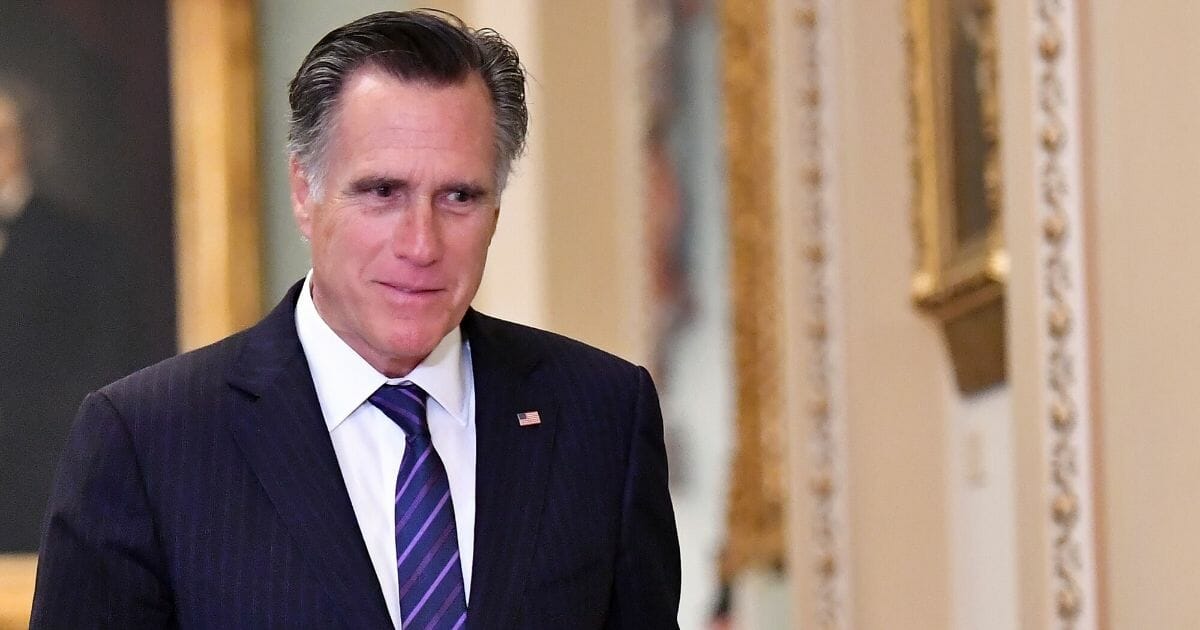 Sen. Mitt Romney (R-Utah) is seen during a recess of the impeachment trial proceedings of President Donald Trump on Capitol Hill on Jan. 30, 2020, in Washington, D.C.