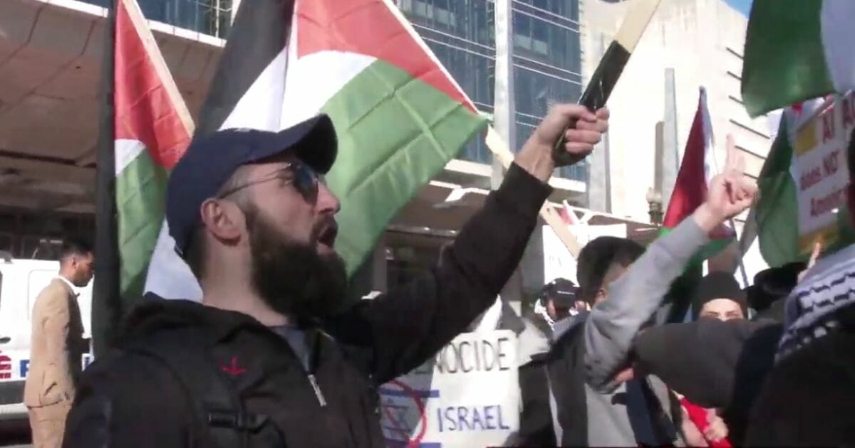 AIPAC's policy conference began Sunday afternoon -- and wouldn't you know it, the free Palestine folks decided to demonstrate.