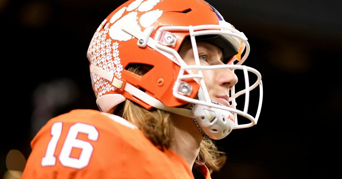 Trevor Lawrence #16 of the Clemson Tigers looks on prior to the College Football Playoff National Championship game against the LSU Tigers at Mercedes Benz Superdome on Jan. 13, 2020. in New Orleans, Louisiana.