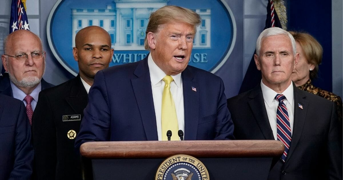 President Donald Trump speaks during a news briefing with members of the White House coronavirus task force at the White House on March 9, 2020.