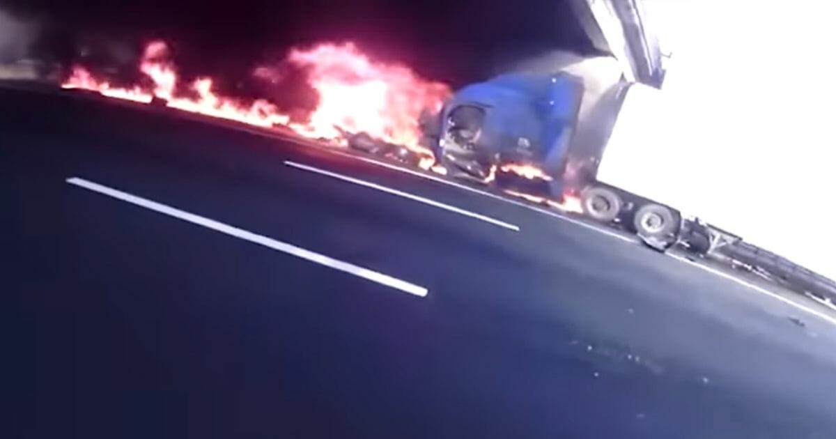 A burning semi truck in New Jersey.