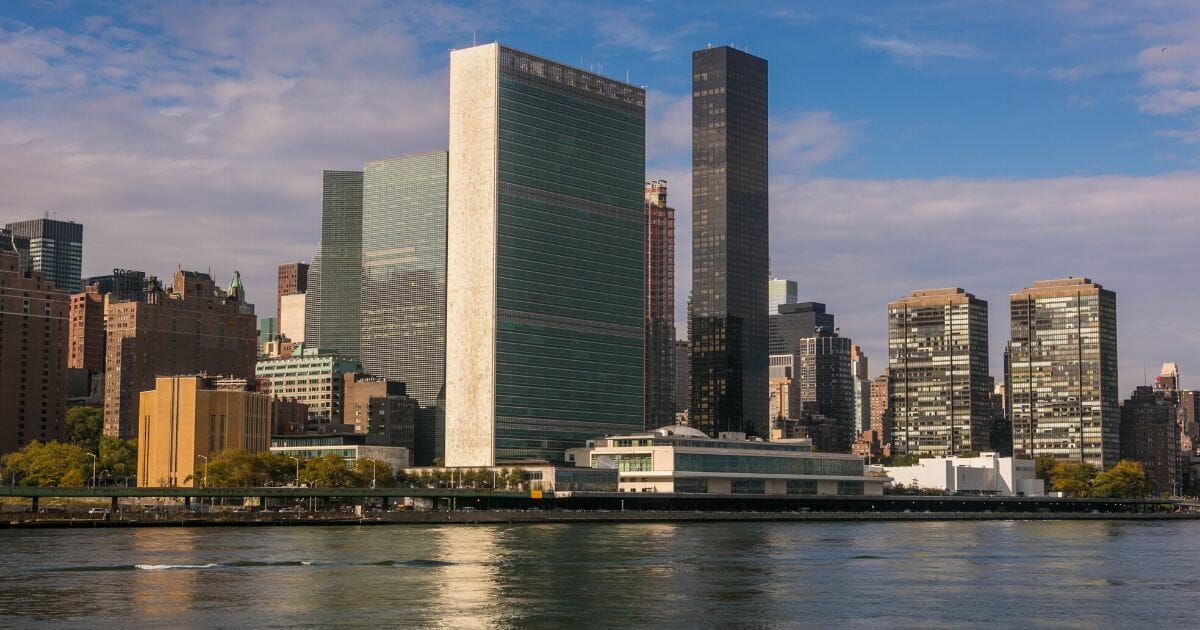 The United Nations building is pictured across the East River in New York City.