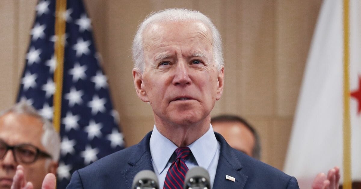 Democratic presidential candidate former Vice President Joe Biden speaks while standing with supporters at a campaign event at the W Los Angeles hotel on March 4, 2020, in Los Angeles.