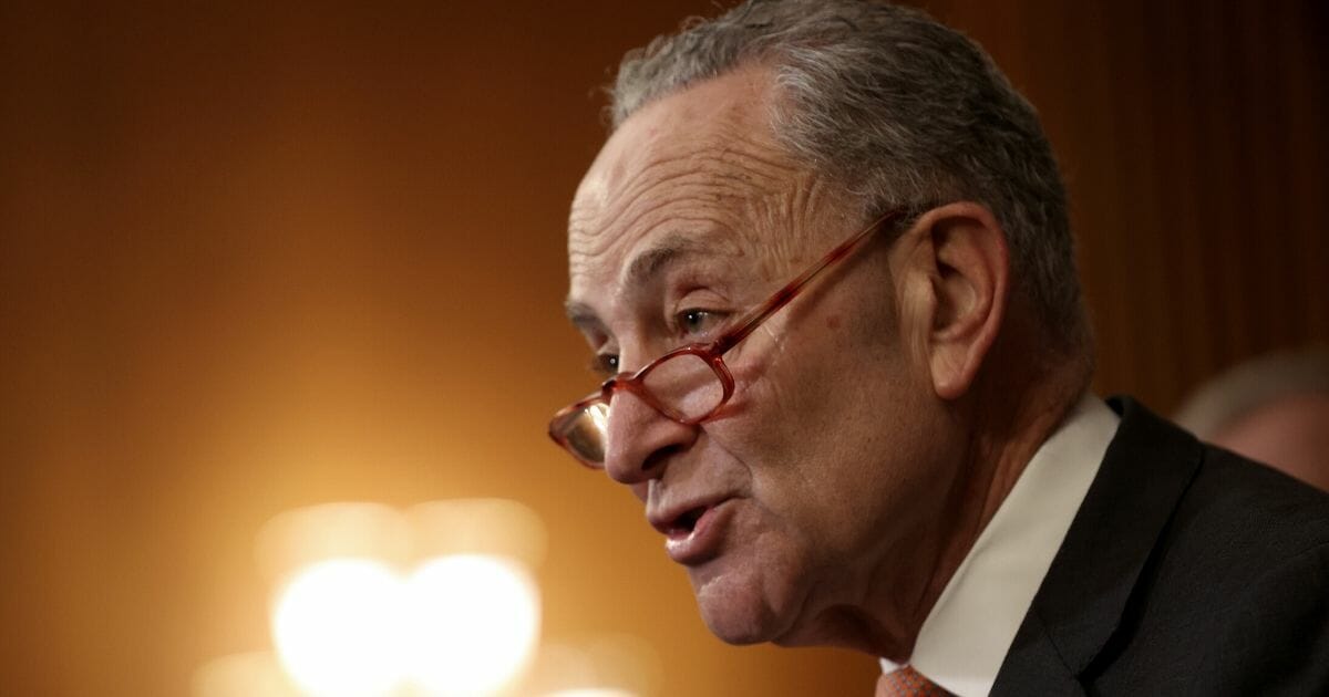 Senate Minority Leader Chuck Schumer speaks at a news conference with members of the House and the Senate marking the one year anniversary of the House passing HR-1, the For The People Act, on March 10, 2020, in Washington, D.C.