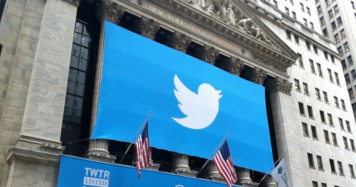The Twitter logo is shown in front of the New York Stock Exchange on Nov. 7, 2013, in New York City.