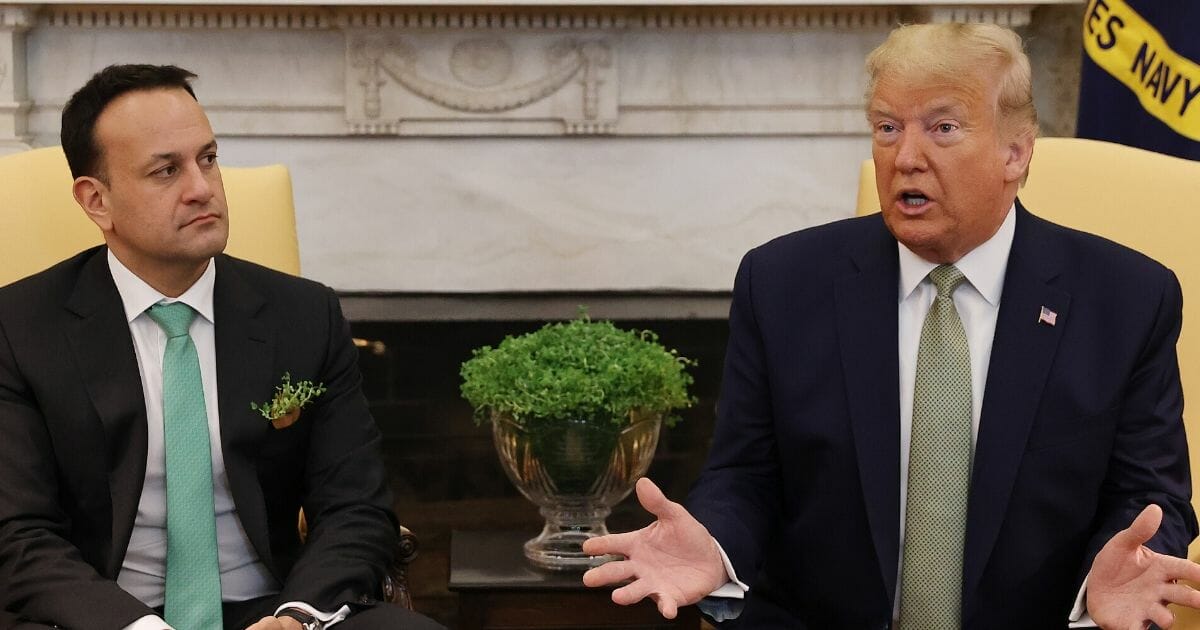 President Donald Trump speaks to reporters Thursday while meeting in the Oval Office with Irish Prime Minister Leo Varadkar.