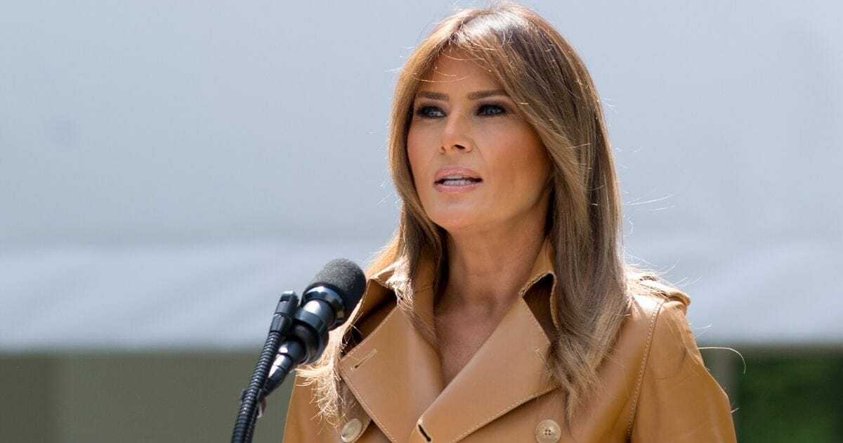 First lady Melania Trump, pictured in a file photo from the White House Rose Garden in 2018.