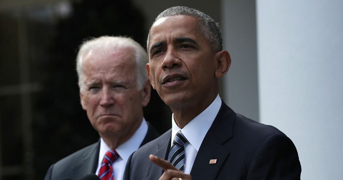 Then-President Barack Obama addresses the media at the White House on Nov.l 9, 2016, the day after Donald Trump's upset of Hillary Clinton in the 2016 election, while then-Vice President Joe Biden looks on.