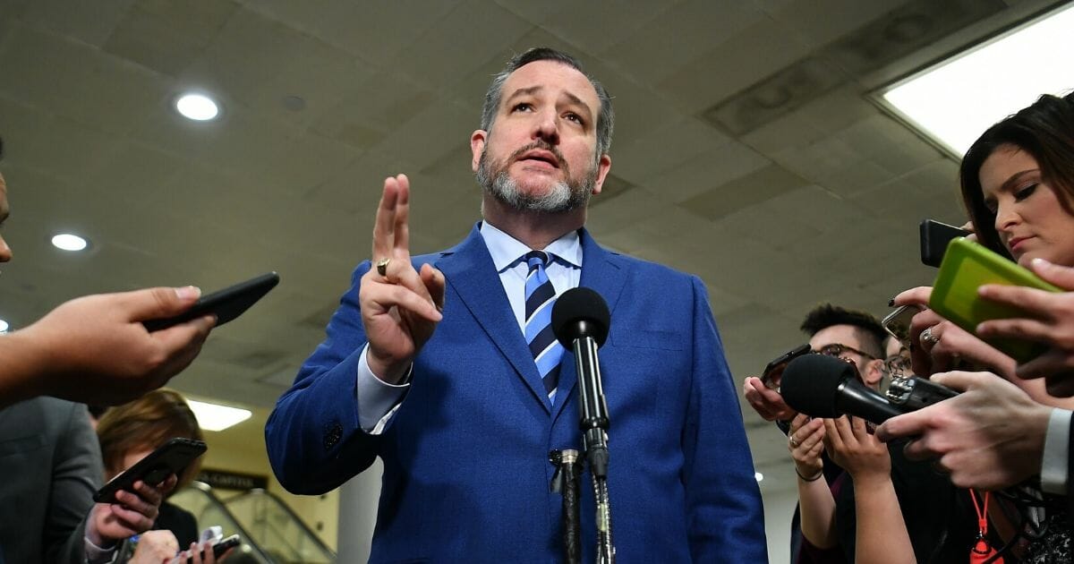 U.S. Sen. Ted Cruz speaks to reporters in a file photo from January.
