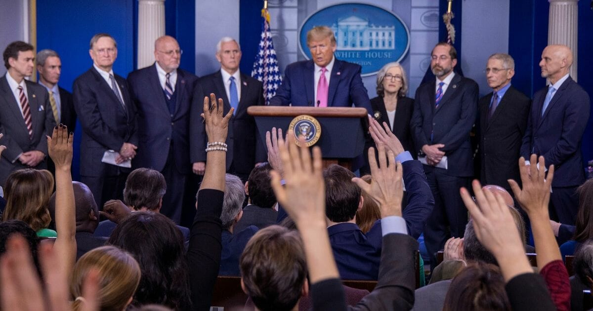 President Donald Trump speaks at a February news conference about his administration's plans for handling the coronavirus outbreak.