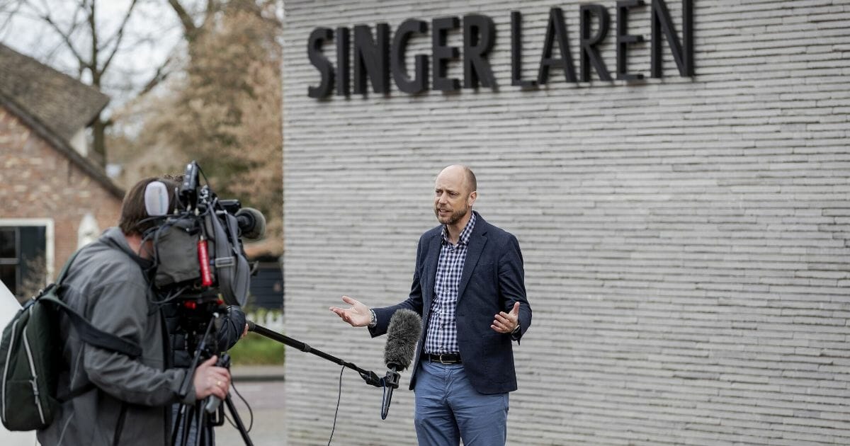 Evert van Os, general director of the Singer Laren museum, speaks to the media outside the museum on March 30, 2020, in the town of Laren in the Netherlands.