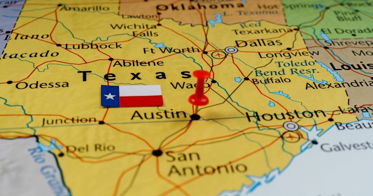 Stock image of a map of Texas.