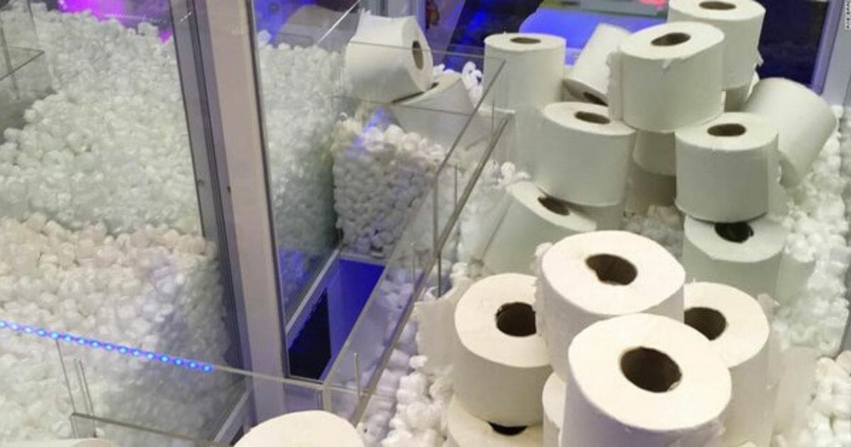 UK claw machine has toilet paper and sanitizer.