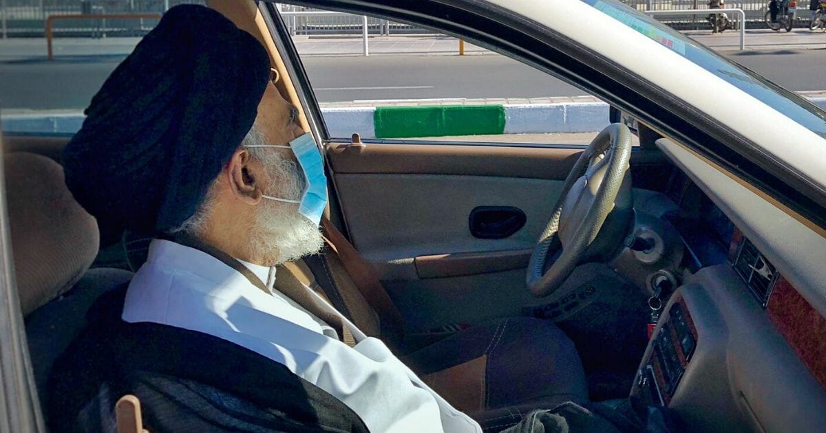 Hadi al-Modarresi wearing a surgical mask on March 9, 2020.