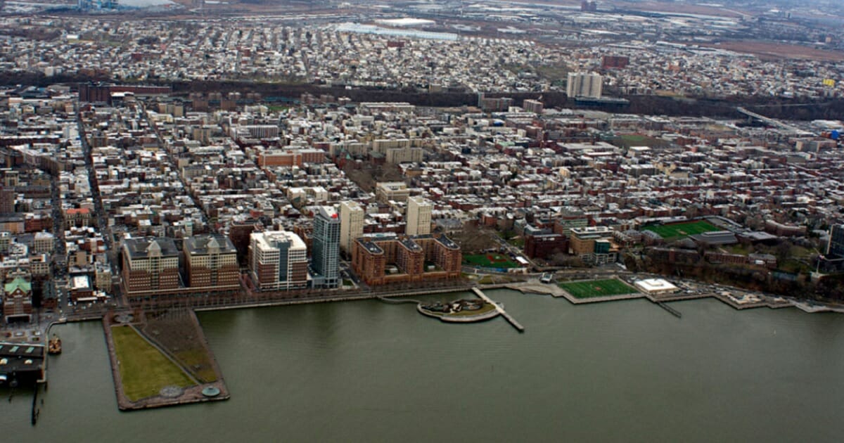 The city of Hoboken, New Jersey, seen in an aerial photo.