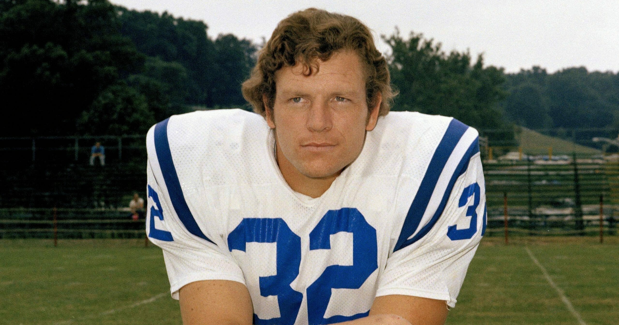 This is a 1973 file photo showing Baltimore Colts NFL football player Mike Curtis. Curtis, a hard-hitting, no-nonsense linebacker who helped the Colts win a Super Bowl during a 14-year career spent predominantly in Baltimore, died April 20, 2020, in St. Petersburg, Florida. He was 77.