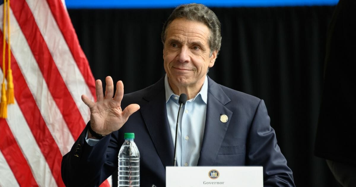 New York Gov. Andrew Cuomo speaks during a news conference at the Jacob Javits Convention Center during the coronavirus pandemic on March 30, 2020, in New York City.