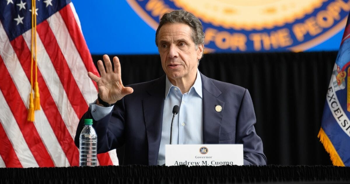 New York Gov. Andrew Cuomo speaks during a news conference at the Jacob Javits Convention Center during the coronavirus pandemic on March 30, 2020, in New York City.