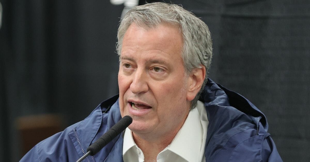 New York Mayor Bill de Blasio conducts a news conference at the USTA Billie Jean King National Tennis Center in Queens on April 10, 2020.