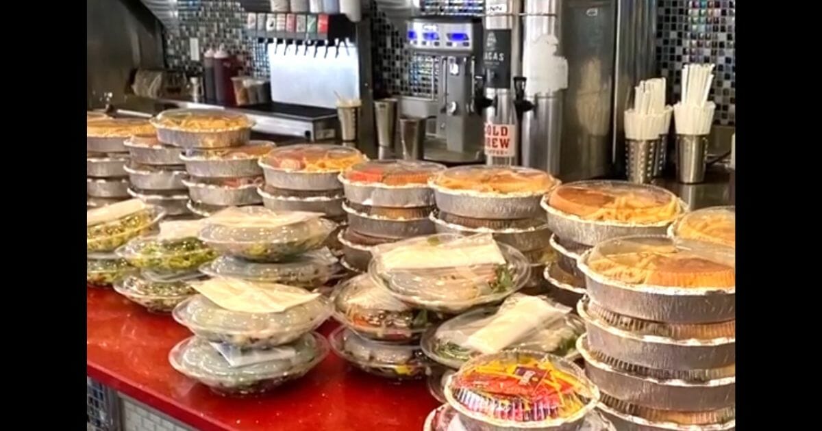 The Chit Chat Diner in Hackensack, New Jersey, displays an anonymous donation of food for the staff at Hackensack Hospital.