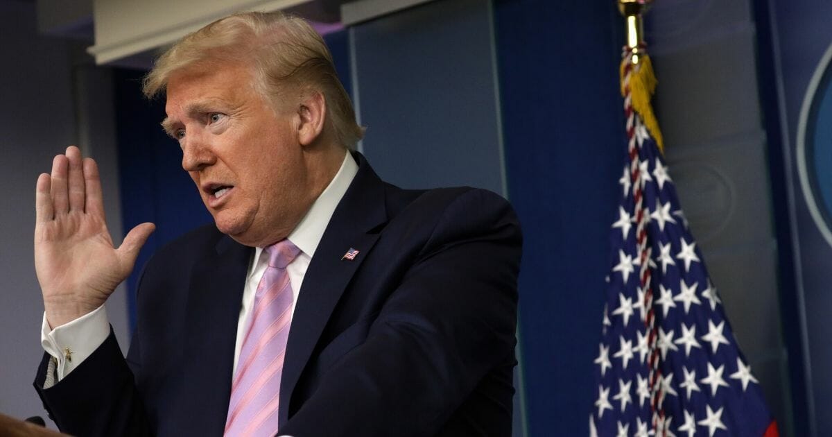 President Donald Trump speaks during the daily briefing of the White House coronavirus task Force in the James Brady Briefing Room on April 10, 2020, at the White House in Washington, D.C.
