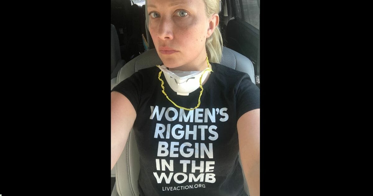 Conservative pundit Elisha Krauss caused quite a stir when she walked into a store on Thursday donning a Live Action t-shirt emblazoned with the message, “Women’s Rights Begin in the Womb.”
