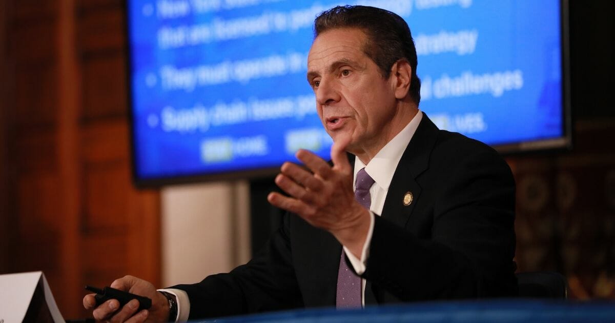 New York Gov. Andrew Cuomo speaks during a news briefing about the coronavirus crisis on April 17, 2020, in Albany.