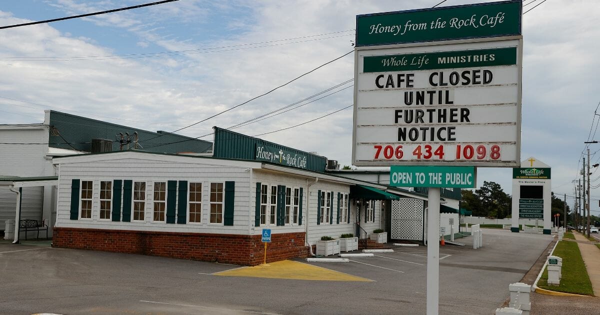 Honey from the Rock Cafe, which is temporarily closed due to the coronavirus, is seen on March 30, 2020, in Augusta, Georgia.
