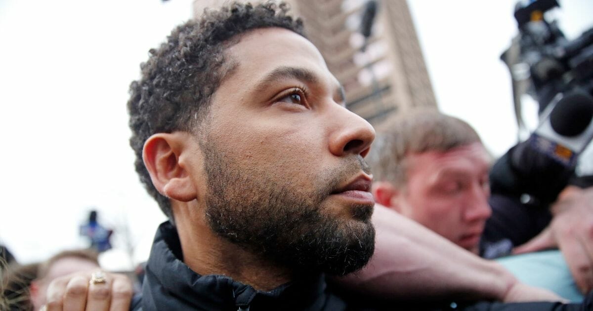 Actor Jussie Smollett leaves Cook County jail after posting bond on Feb. 21, 2019, in Chicago, Illinois.