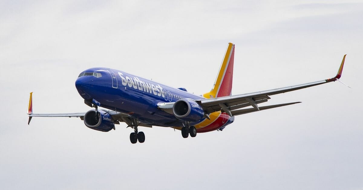 A Boeing 737 800 flown by Southwest Airlines approaches for landing at Baltimore Washington International Airport near Baltimore, Maryland, on March 11, 2019.