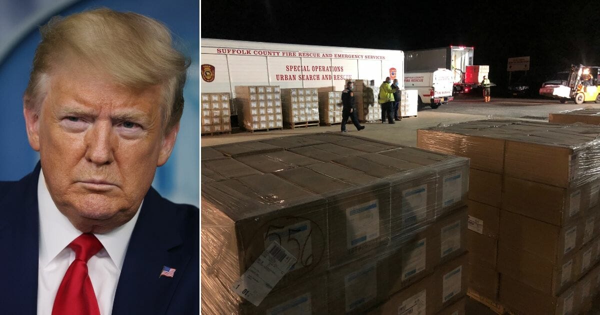 President Donald Trump was credited with getting 251,200 protective masks to Suffolk County, New York.