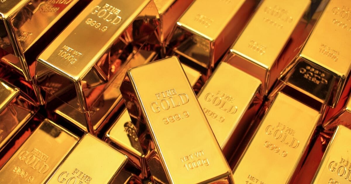 Stock image of a stack of gold bars.